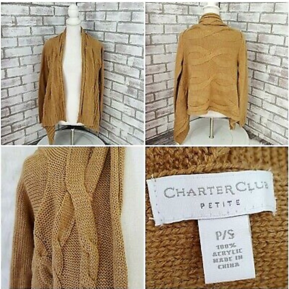 Camel Cable Knit Open Cardigan | Petite Small - Picture 5 of 15